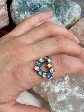 Balloon Opal Multicolour Heart Ring - set in .925 Sterling Silver